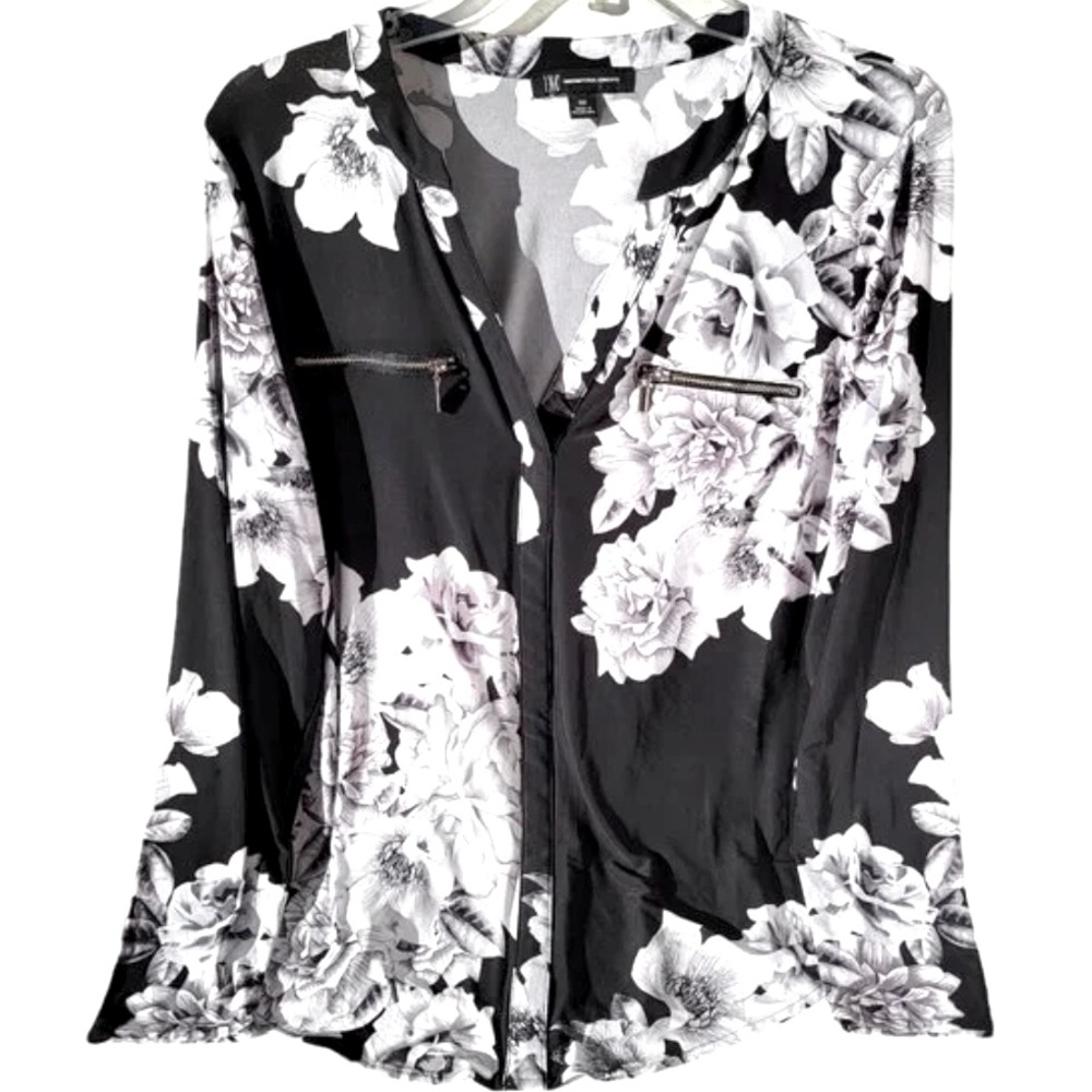 INC INTERNATIONAL CONCEPTS Lush Roses V-Neck Long-Sleeve top.